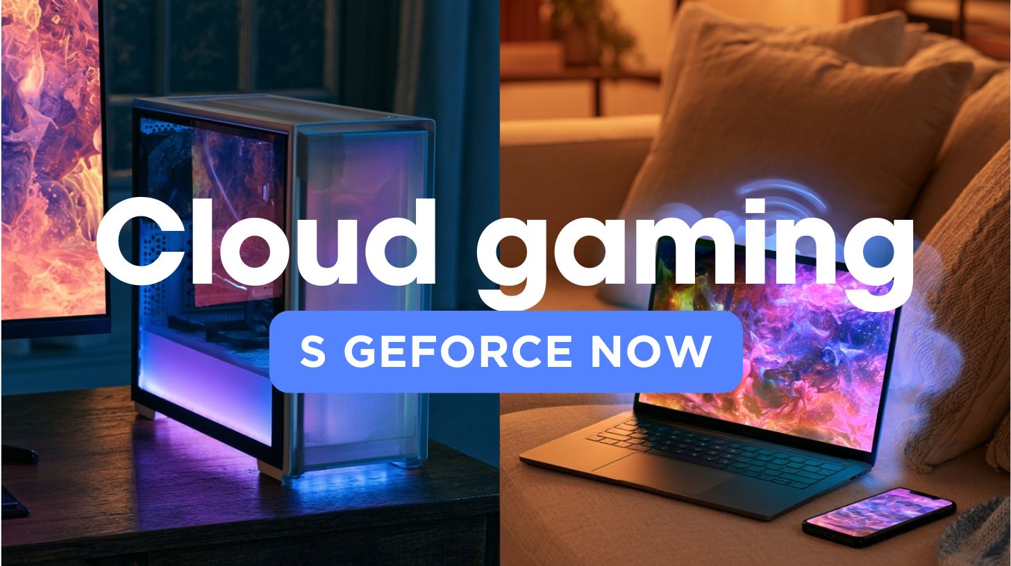 Porovnání herního počítače BestComp a cloudové služby GeForce NOW streamované na notebooku