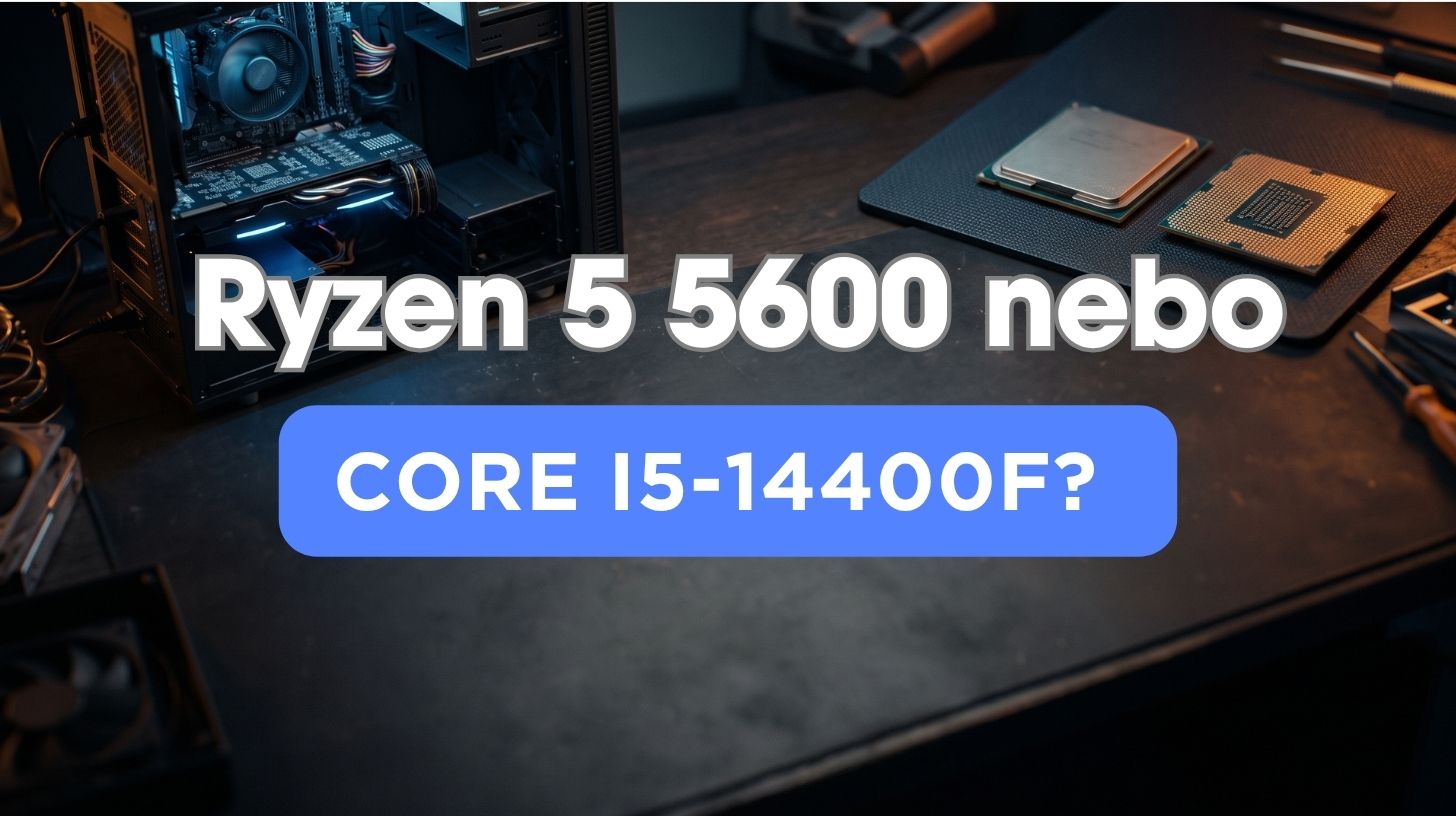 Dva procesory pro levné herní PC vedle sestavy s grafikou Intel Arc B580 na pracovním stole
