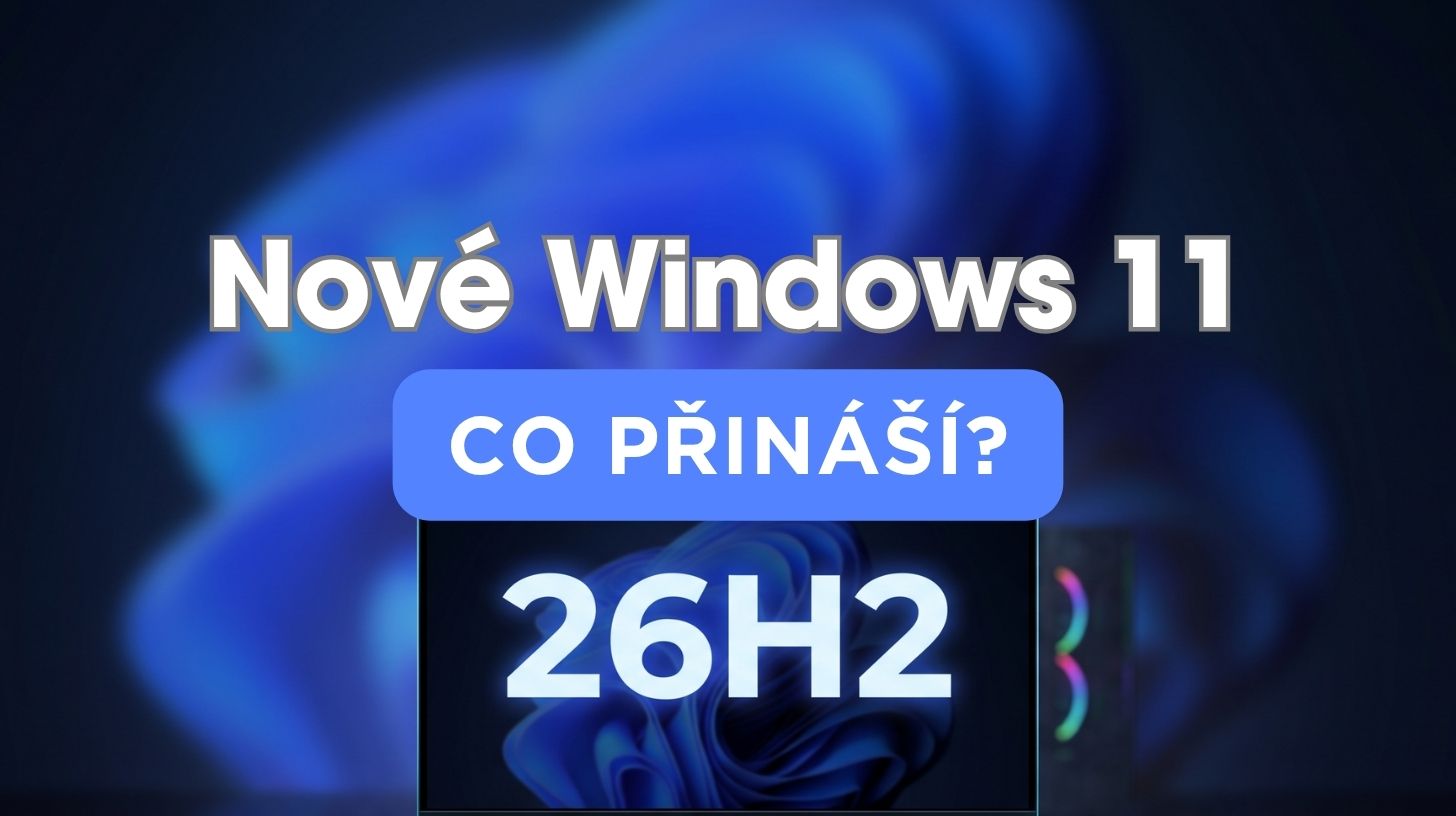 Monitor herního počítače s velkým nápisem 26H2 na obrazovce, ilustrace aktualizace Windows 11 26H2